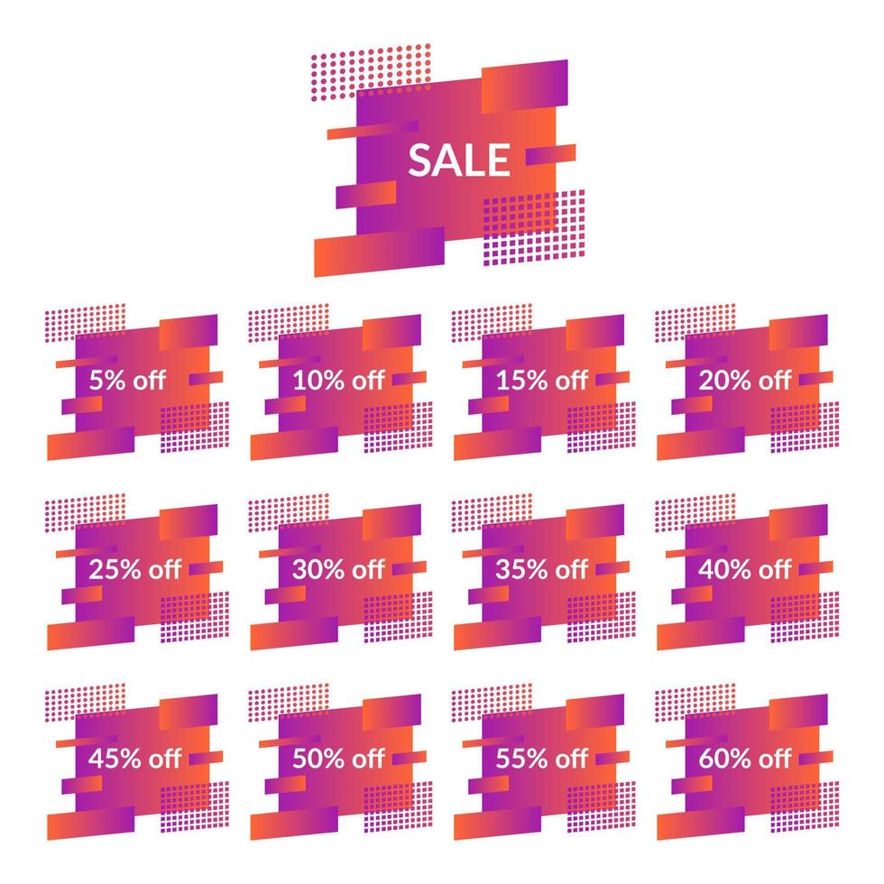 Set of purple sale banners on the modern gradient shape. Geometric trendy banners with discounts of five to sixty percent vector