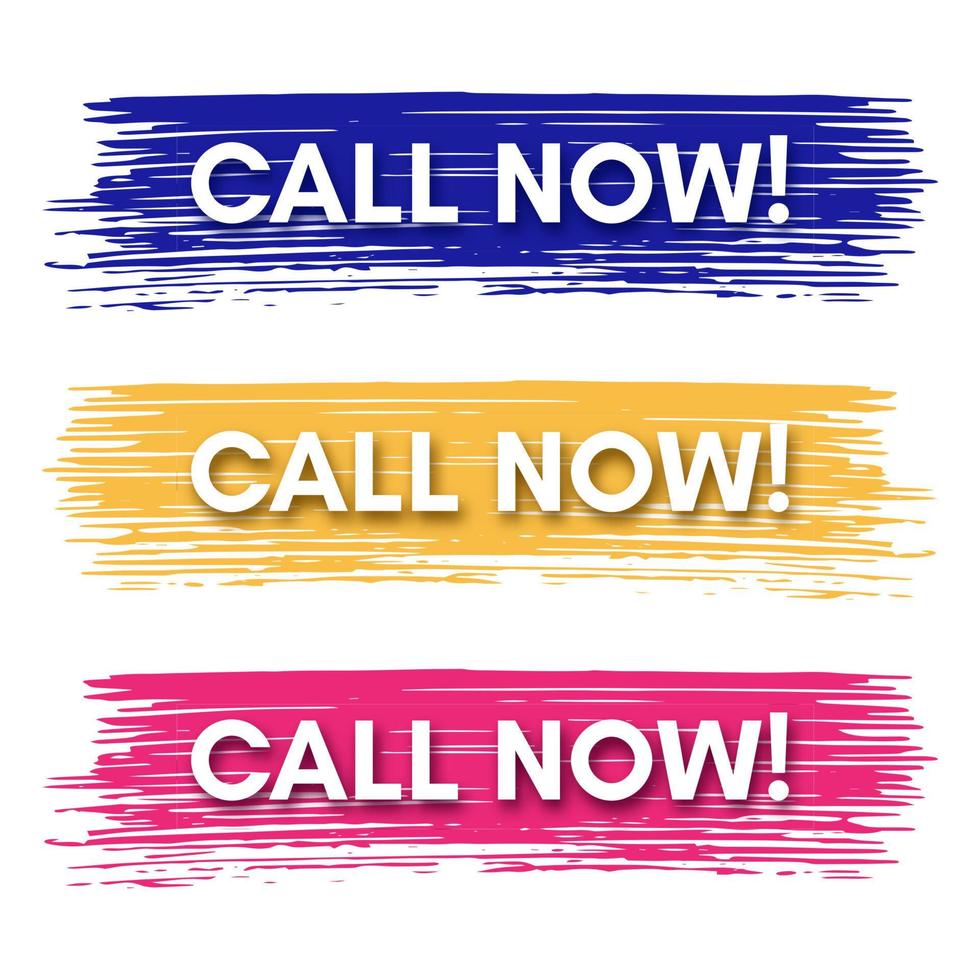 Call now banner. Set of three sale banners on the colorful painted spots. Vector illustration