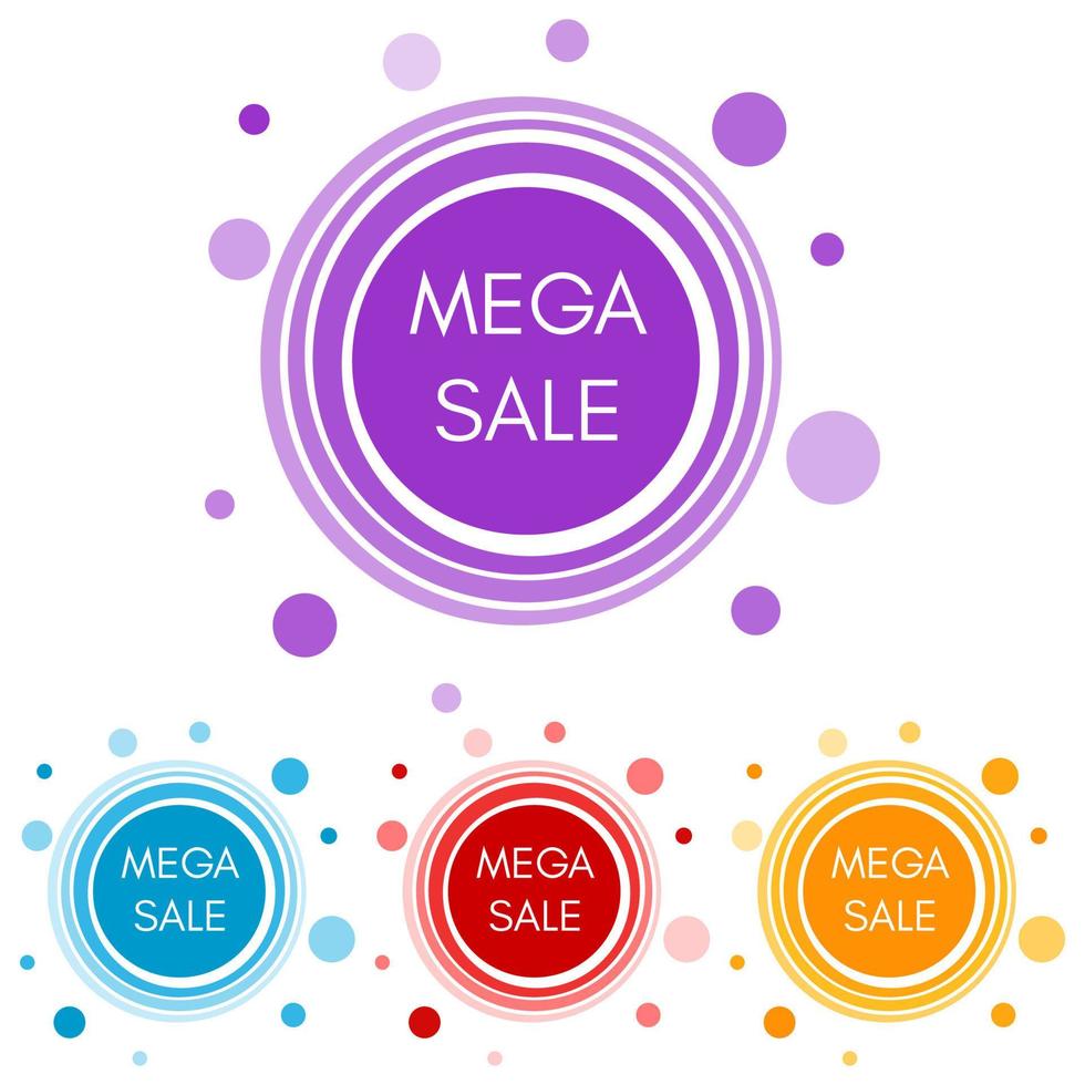 Set of four mega sale stickers with abstract colorful geometric forms. Vector illustration