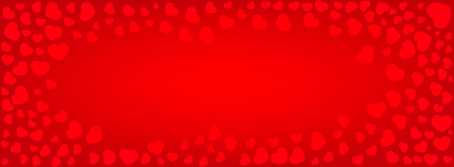 Red greeting horizontal banner with hearts. Vector illustration.