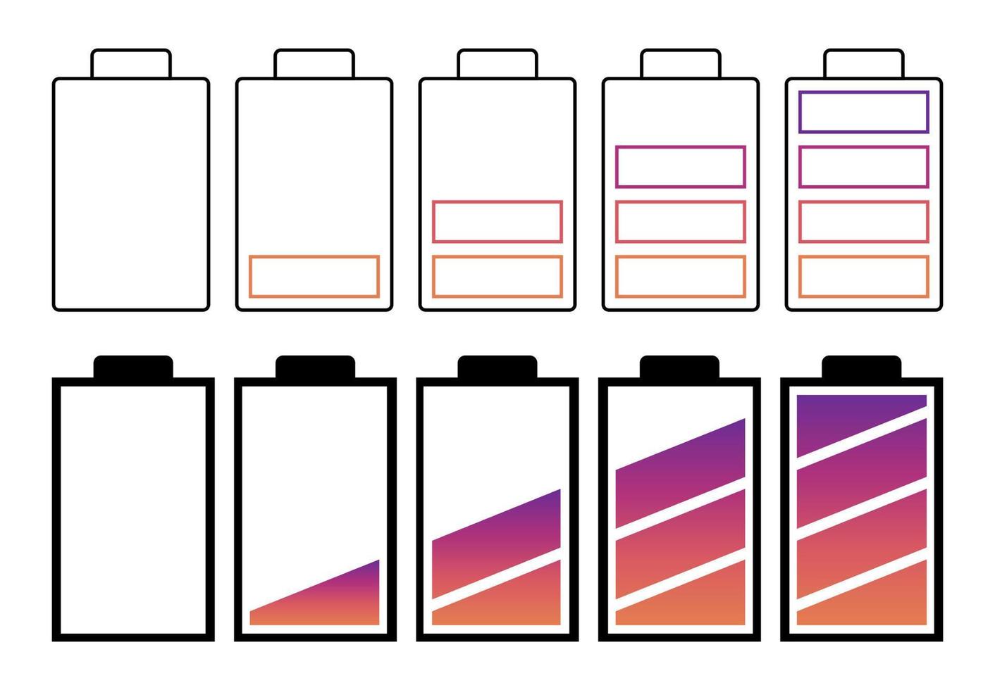 un conjunto de baterías con diferentes indicadores de carga. ilustración vectorial vector