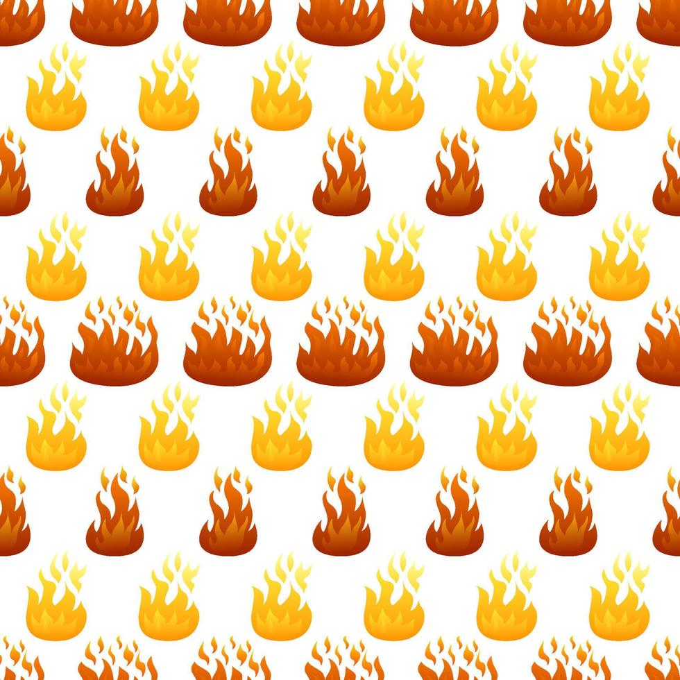 Seamless pattern with fire flame on white background. Vector illustration.