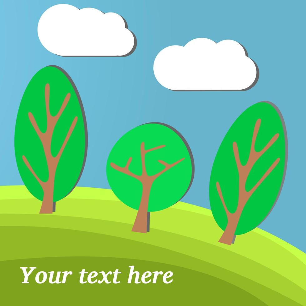 Three Trees. The Sunny Sky in the Forest. vector