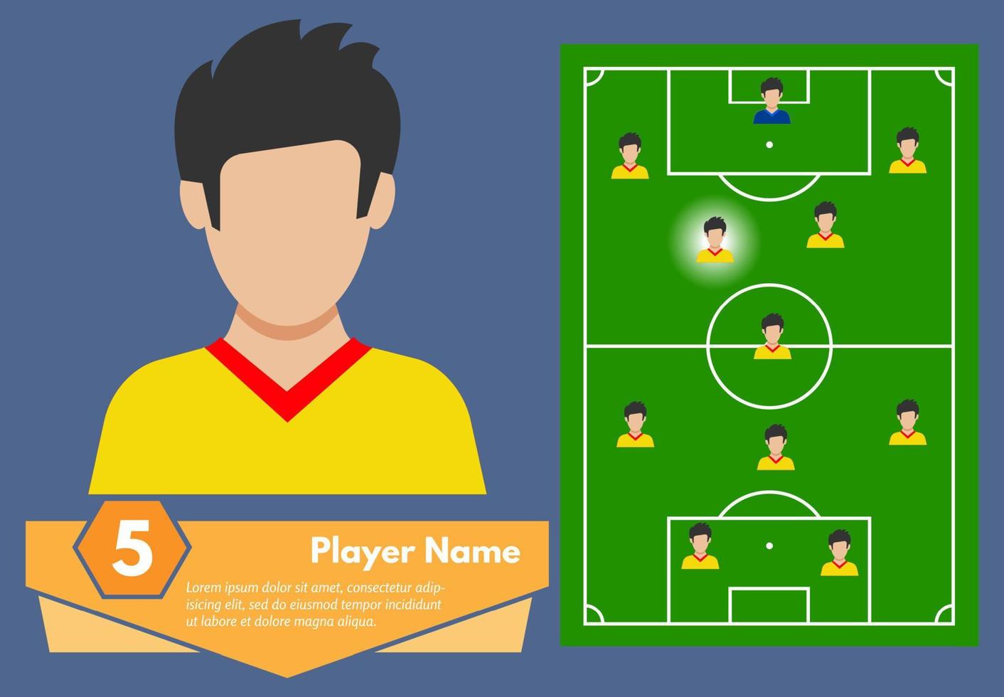 perfil del futbolista y su lugar en el campo de fútbol. ilustración vectorial vector