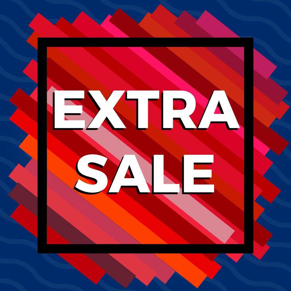 Extra sale red banner on blue background. Vector background with colorful design elements. Vector illustration.