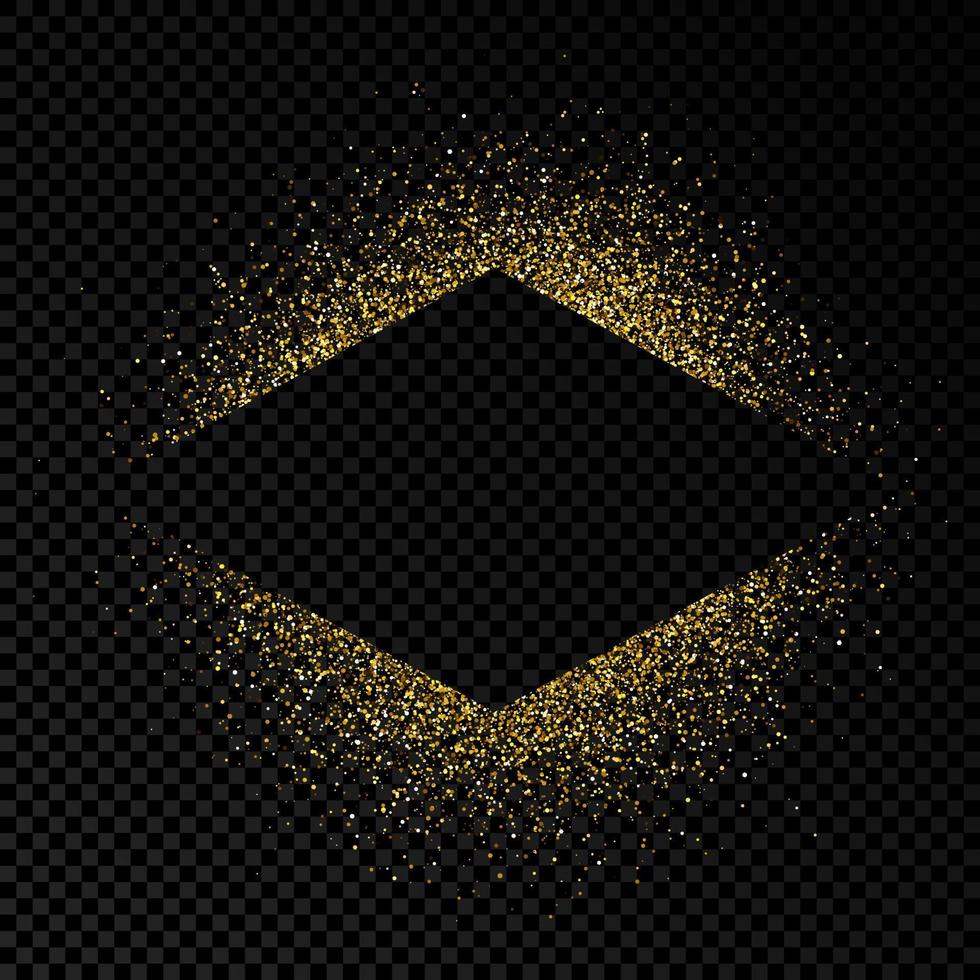 Rhombus frame with golden glitter on dark transparent background. Empty background. Vector illustration.