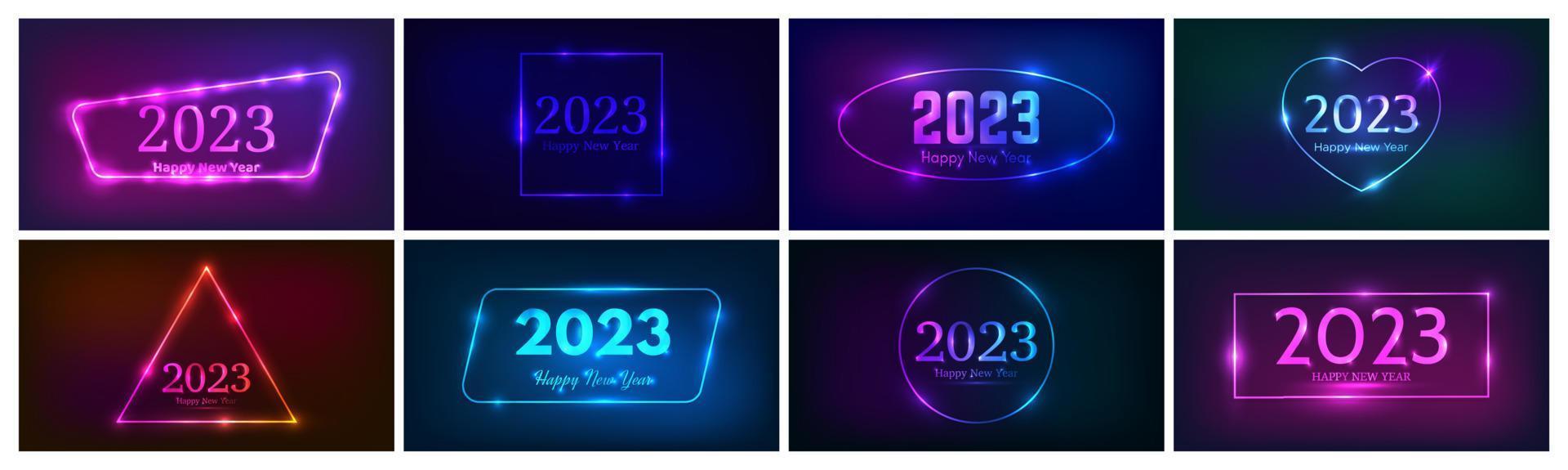 2023 Happy New Year neon background vector