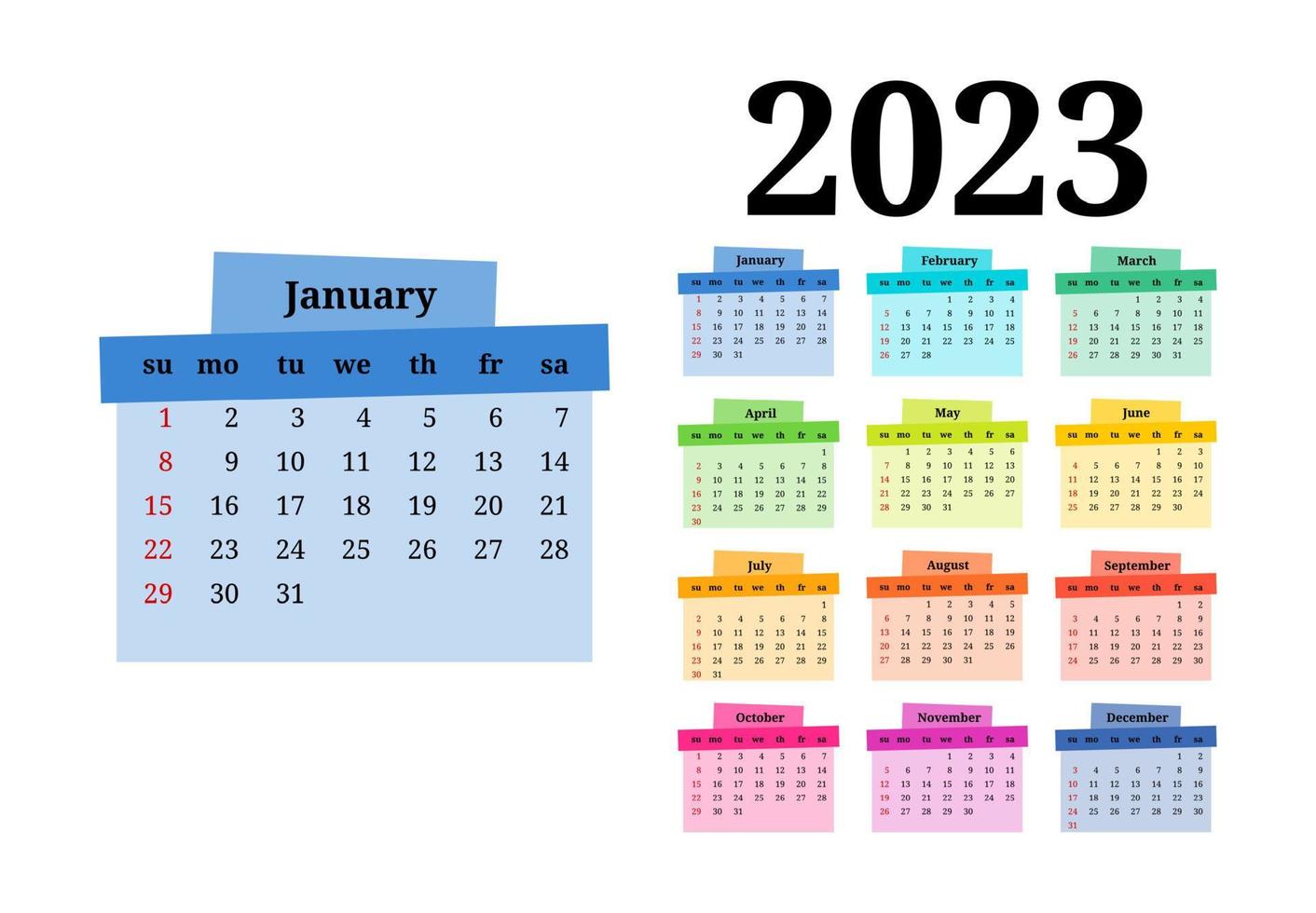 calendario para 2023 aislado en un fondo blanco vector