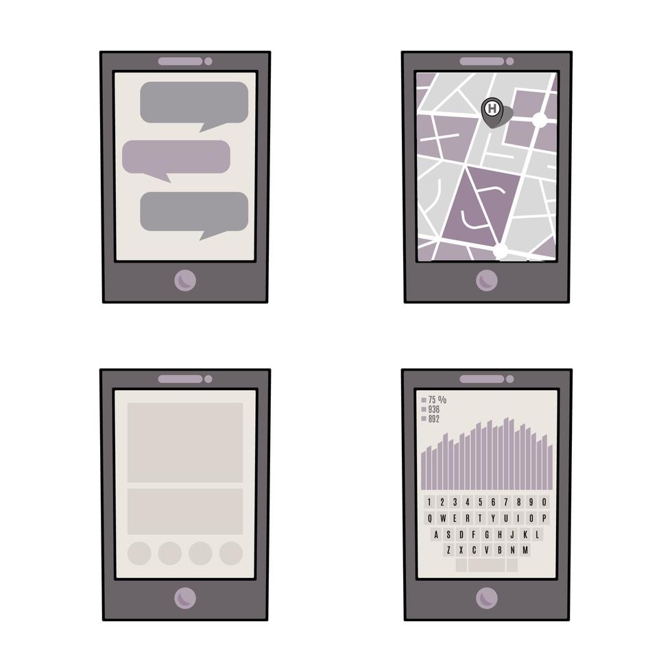 conjunto de cuatro teléfonos móviles. ilustración vectorial vector