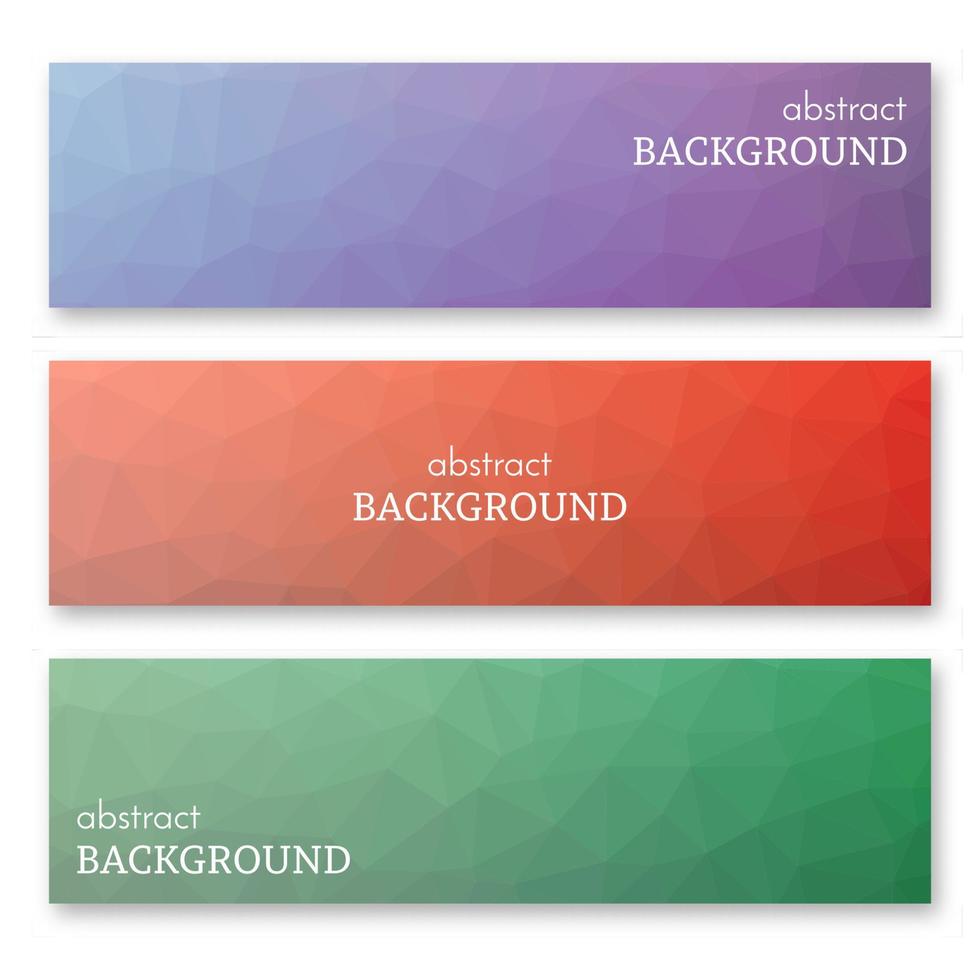Set of three multi colored banners in low poly art style. Background with place for your text. Vector illustration