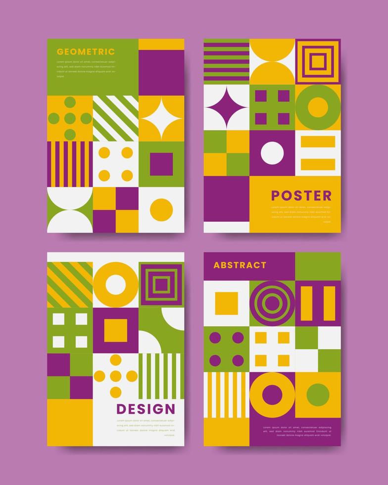 Colorful geometric shape flat design mosaic cover and poster collection vector