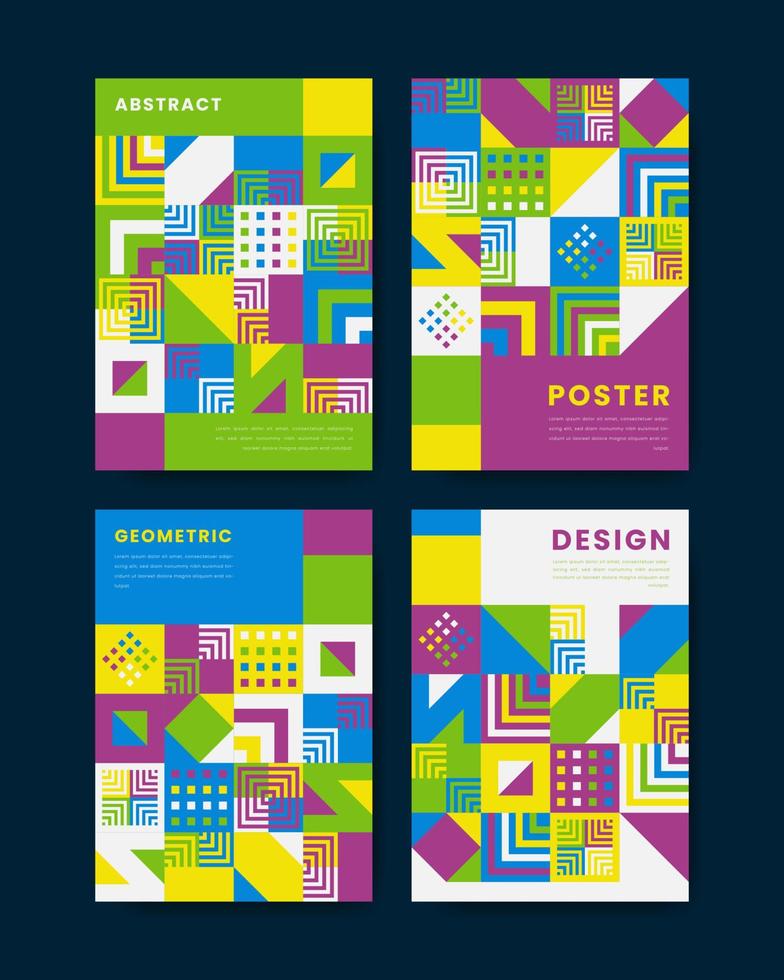 Colorful geometric shape flat design mosaic cover and poster collection vector