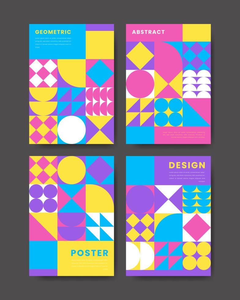 Colorful geometric shape flat design mosaic cover and poster collection vector