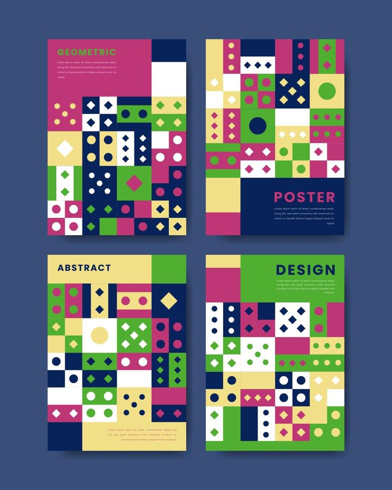 Colorful geometric shape flat design mosaic cover and poster collection vector