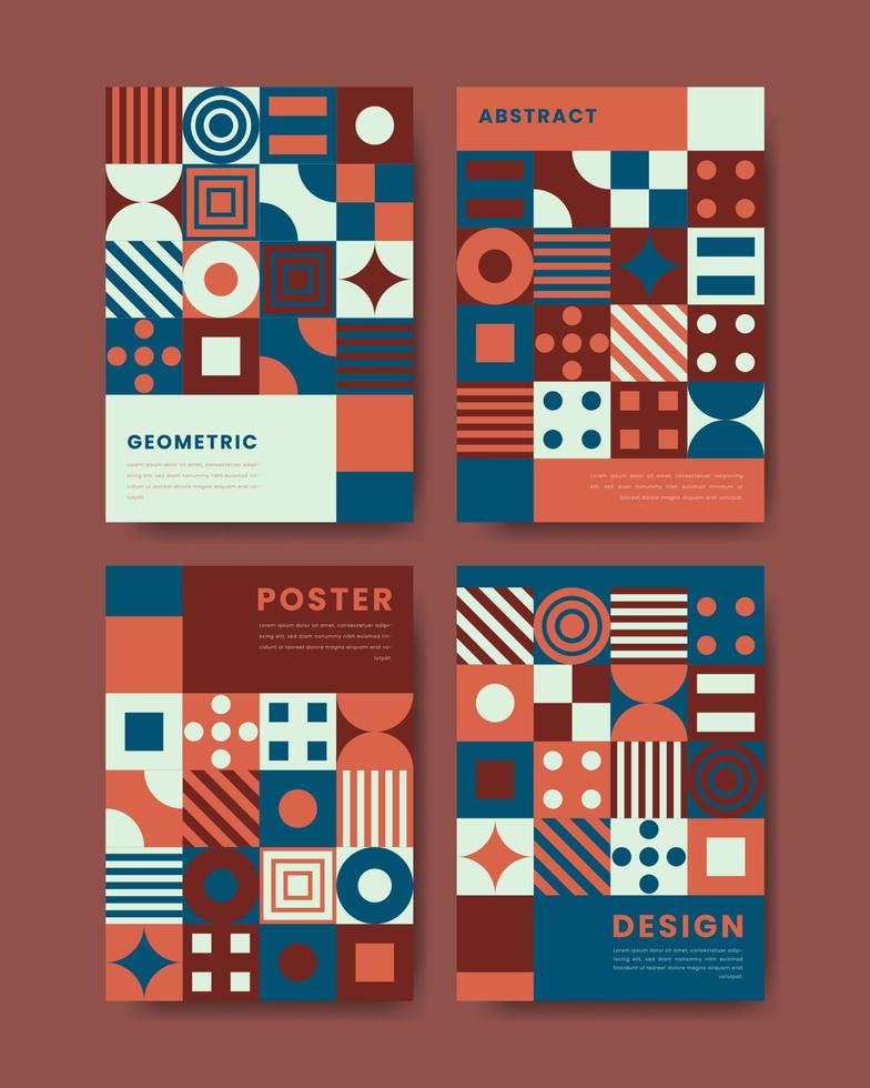 Colorful geometric shape flat design mosaic cover and poster collection vector