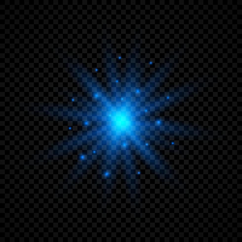 Light effect of lens flares. Blue glowing lights starburst effects with sparkles on a transparent background. Vector illustration