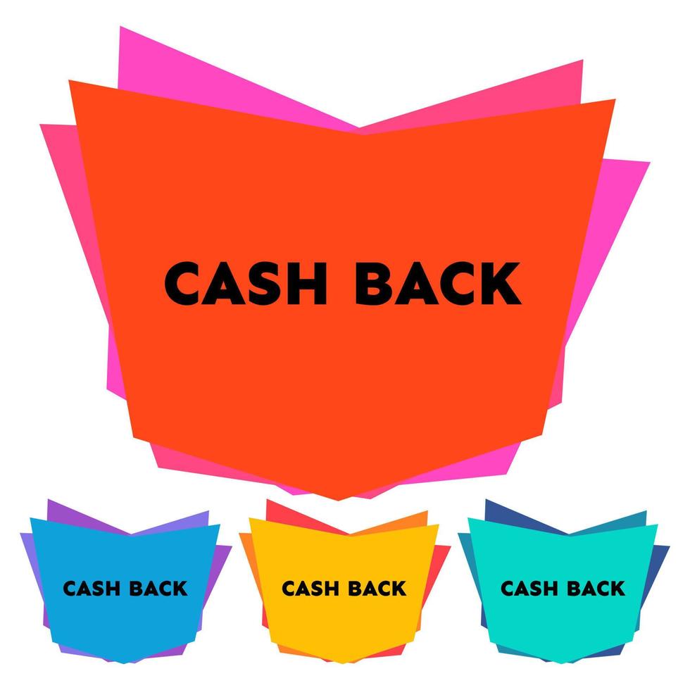 Set of four cash back stickers with abstract colorful geometric forms. Vector illustration