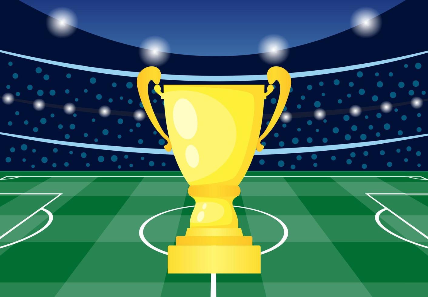 Football stadium with golden cup. Vector illustration