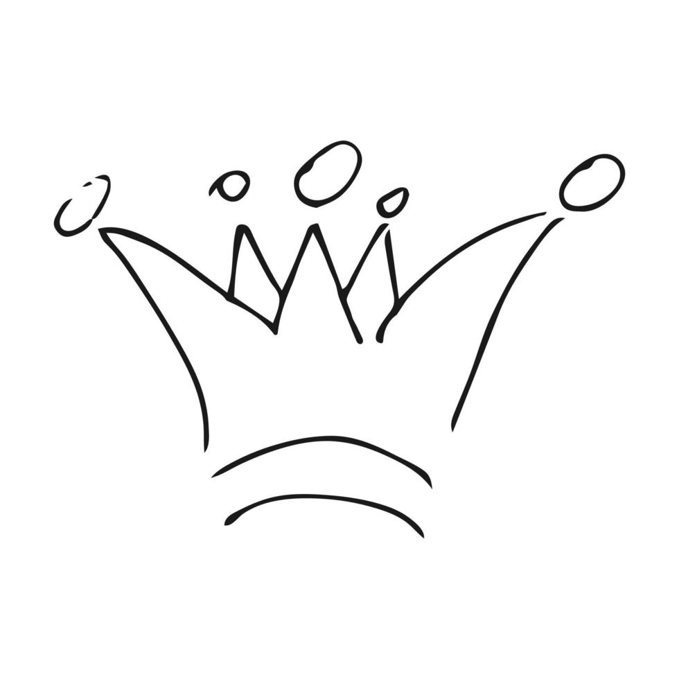 corona dibujada a mano. simple boceto de graffiti reina o rey corona. coronación imperial real y símbolo del monarca. garabato de pincel negro vector