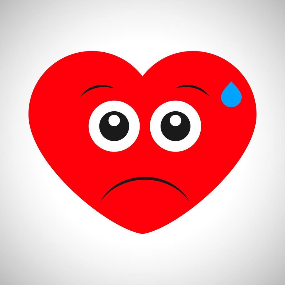 Dissatisfied sweaty cartoon heart. Symbol of Love. Vector illustration