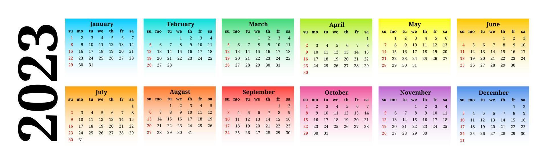 calendario para 2023 aislado en un fondo blanco vector