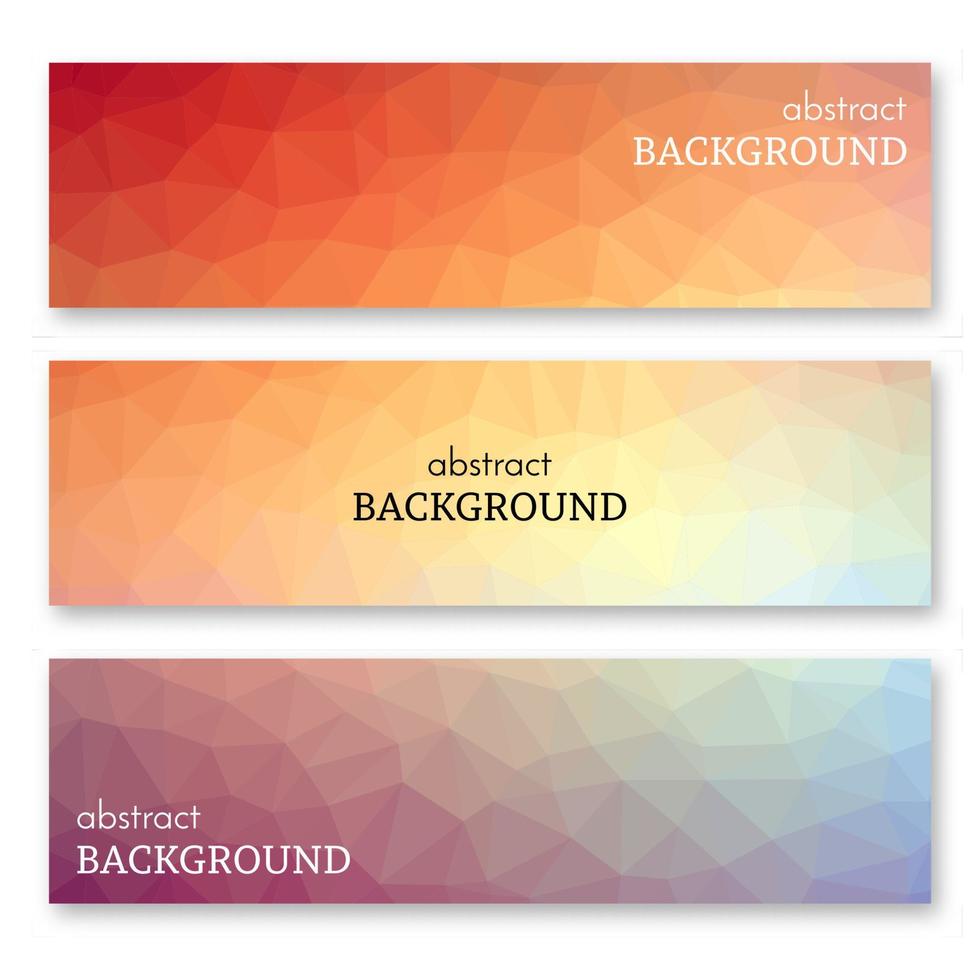 Set of three multi colored banners in low poly art style. Background with place for your text. Vector illustration