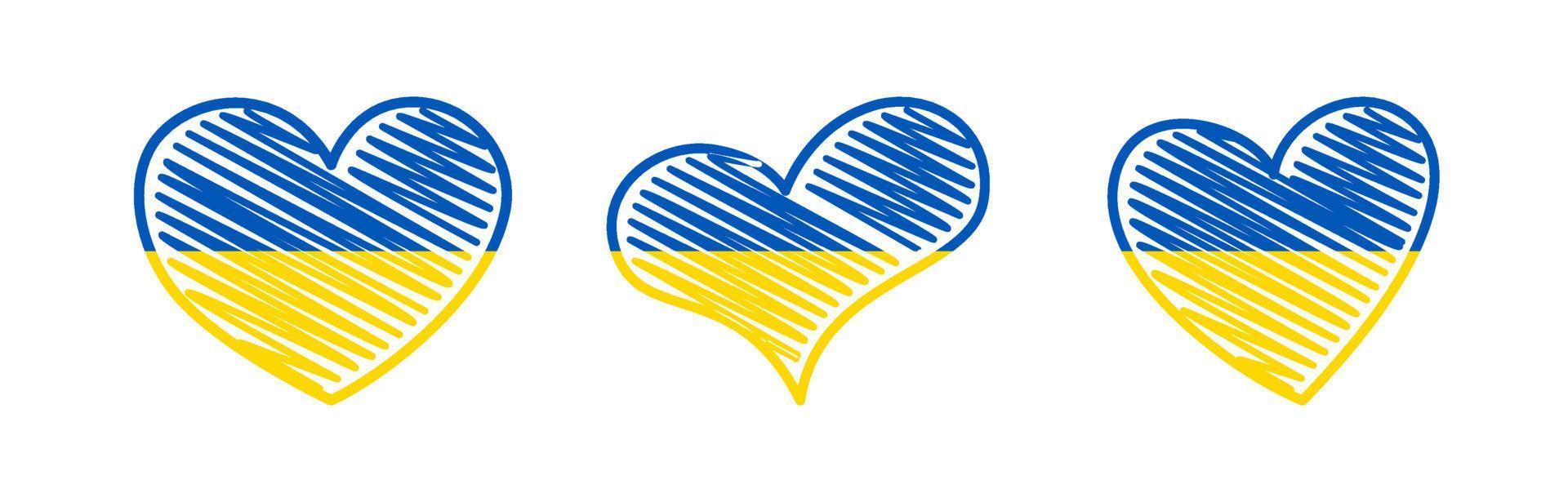 Set of hearts in Ukrainian colors vector