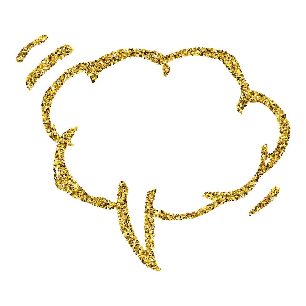 Gold glitter sketch speech bubble. Hand drawn blank Speech Bubble. Dialog empty cloud on white background. Vector illustration.