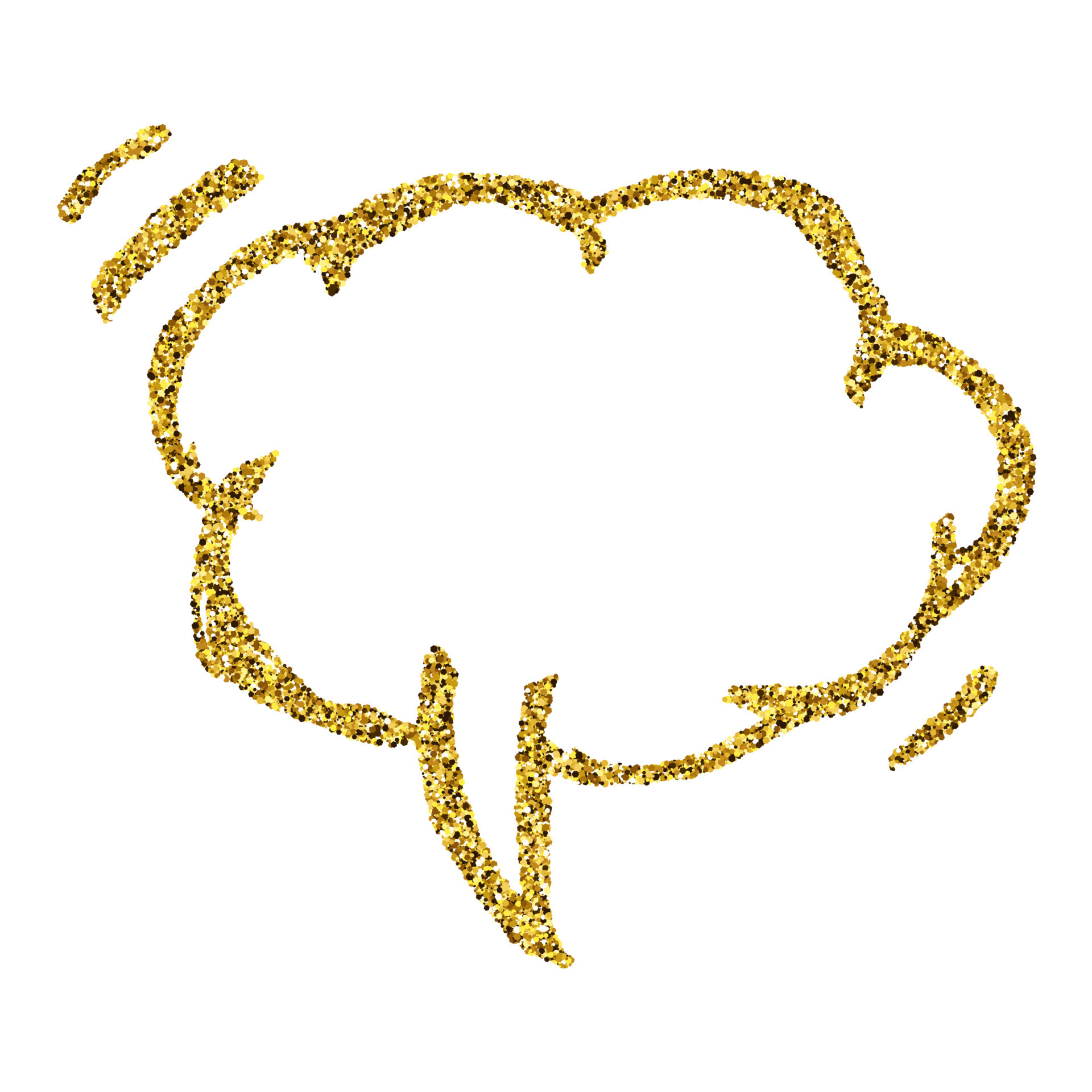 Gold glitter sketch speech bubble. Hand drawn blank Speech Bubble