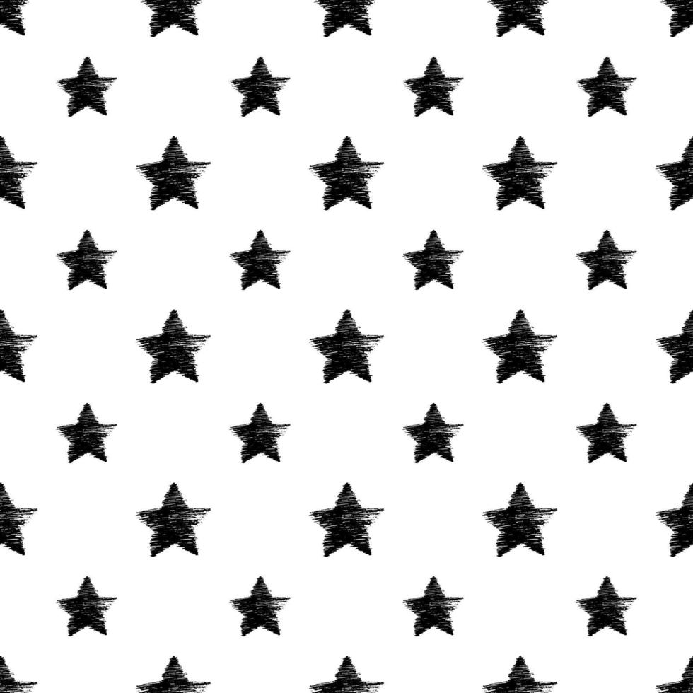 Seamless Pattern with hand drawn black Stars on white background. Abstract grunge texture. Vector illustration