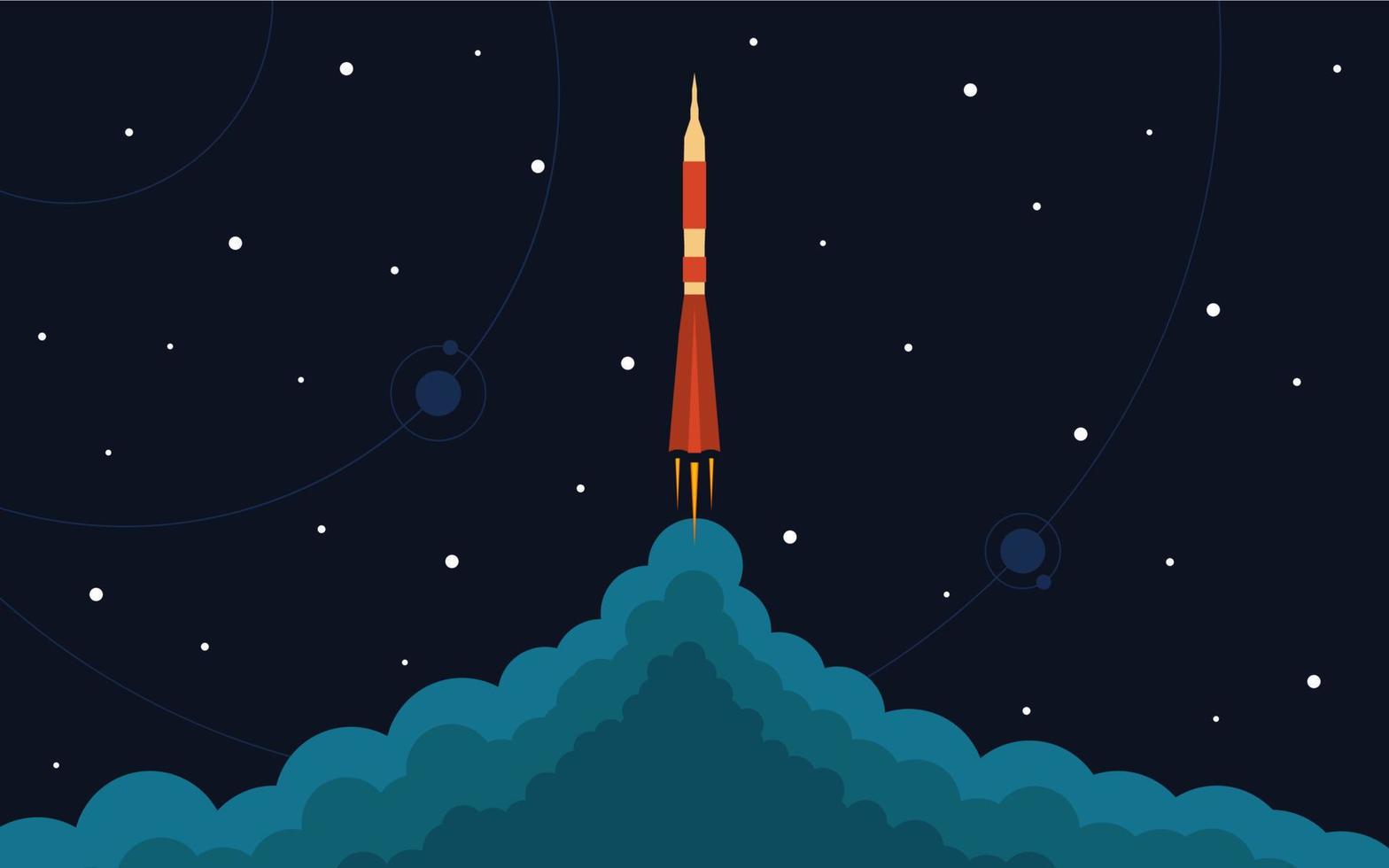 Space rocket launch. Vector illustration with flying rocket. Space travel. Project development. Creative idea.