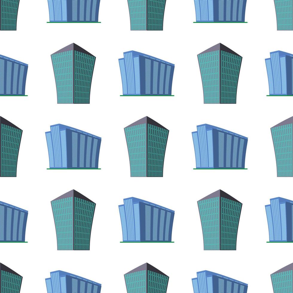 Seamless Pattern with modern isometric building on a white background. View of the building from the bottom. Vector illustration.