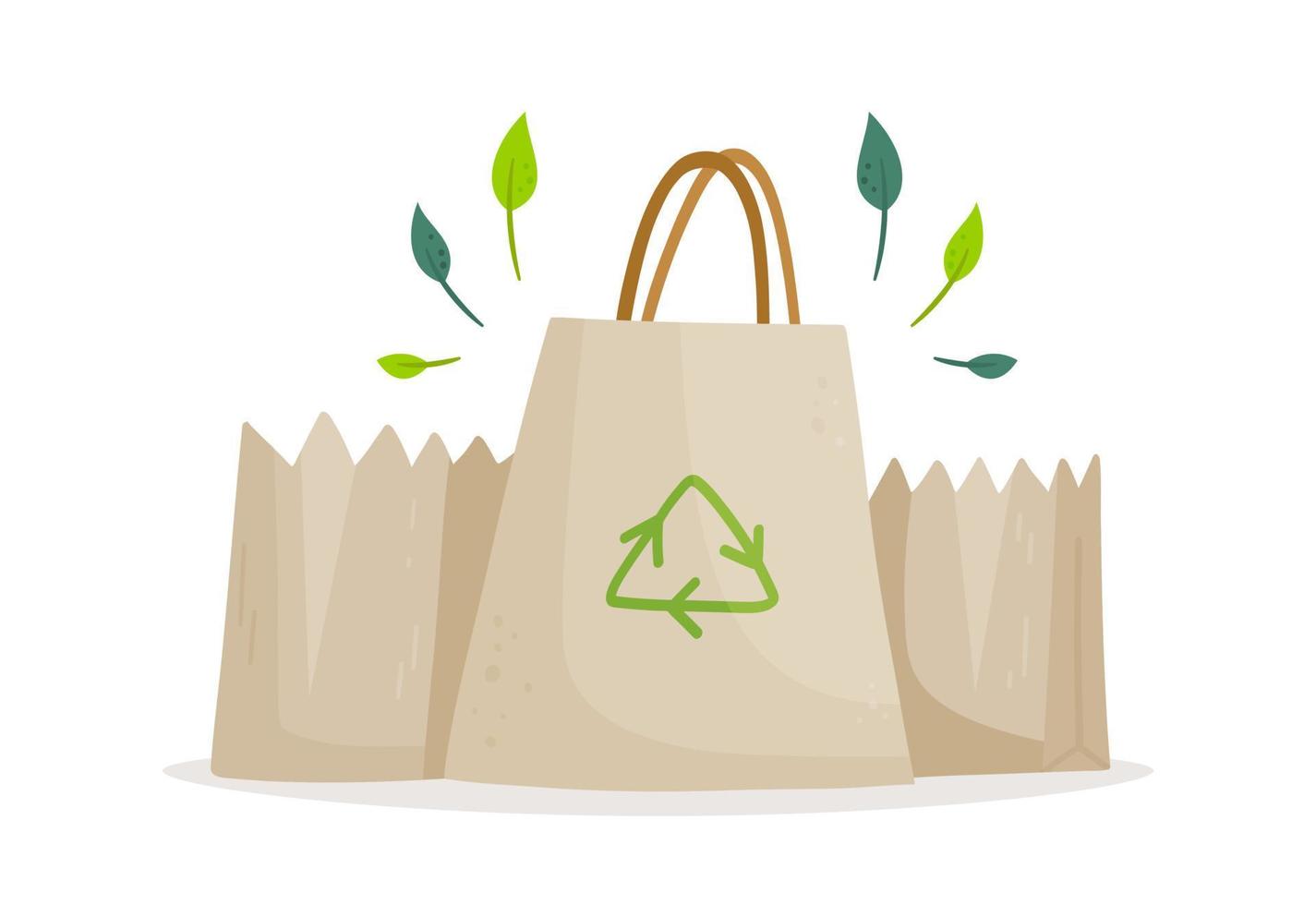 ilustración vectorial con tres bolsas de papel. concepto sobre el tema del reciclaje. artículos del hogar para ser reciclados. vector