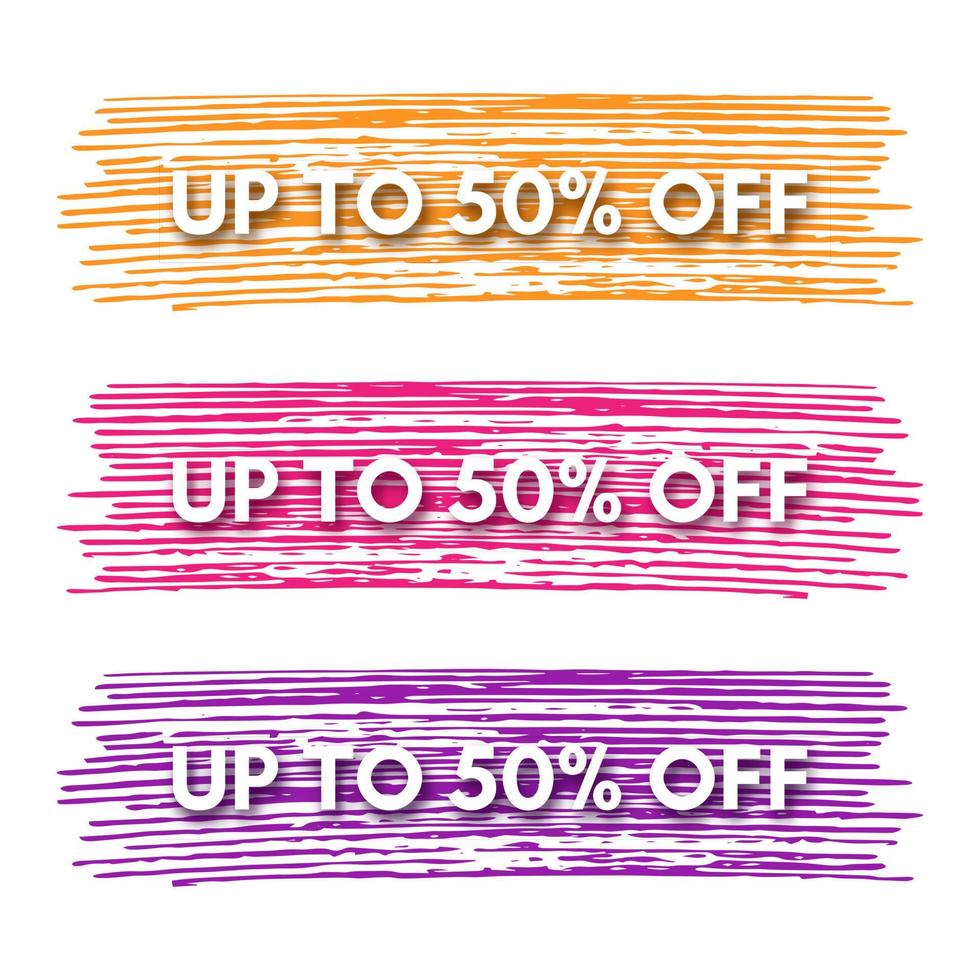 Up to 50 off banner. Set of three sale banners on the colorful painted spots. Vector illustration