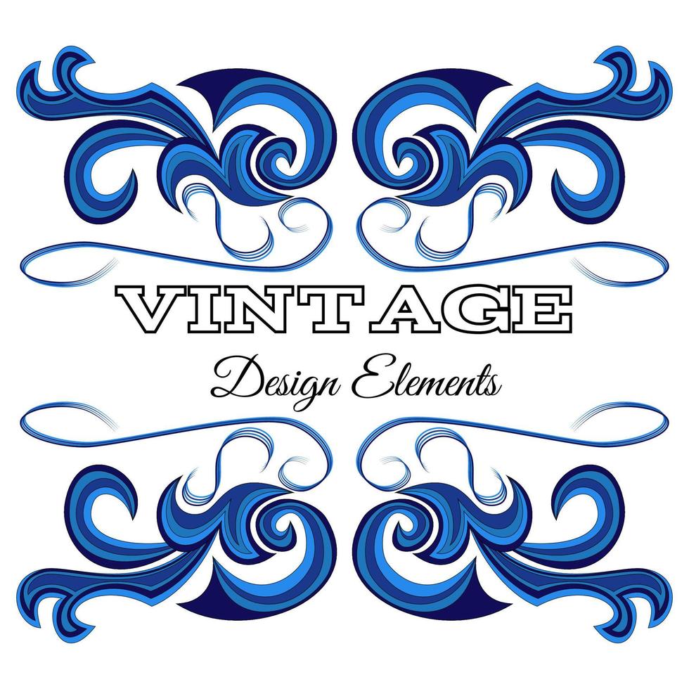 Blue calligraphic design elements and page decoration. Vintage floral elements for design. vector