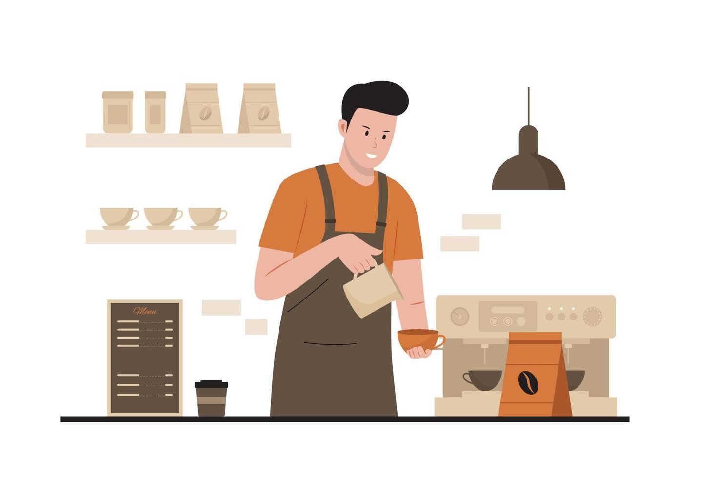 Vector illustration of barista making coffee