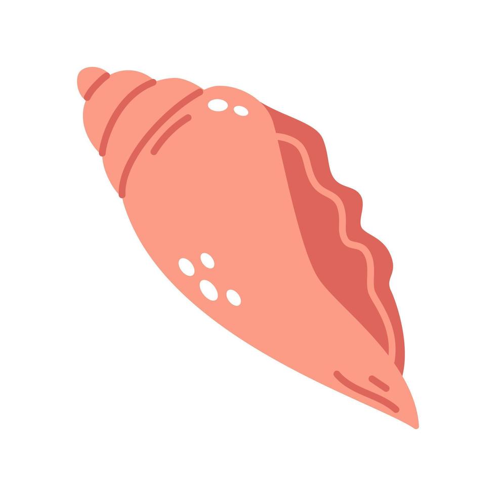 Vector seashell in flat design. Red seashell. Mollusk.
