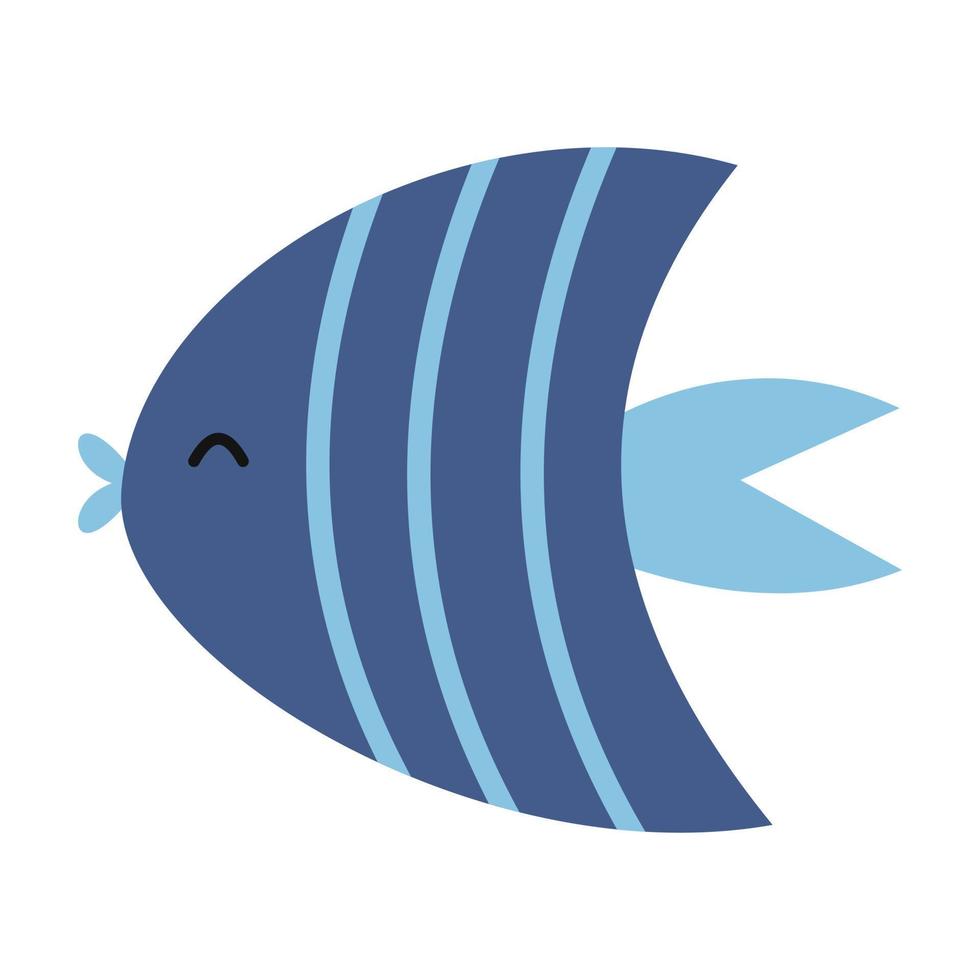 Vector blue fish in flat design. Marine life animal with striped ornament.