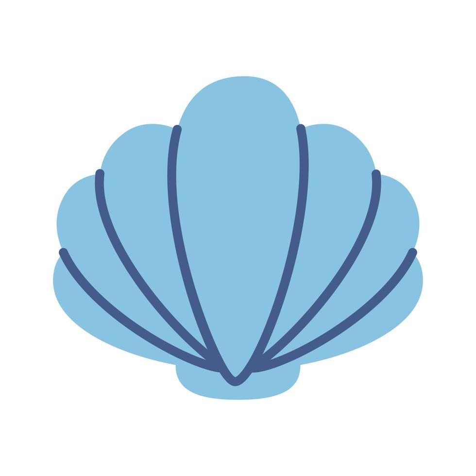 Vector seashell in flat design. Blue scallop seashell. Mollusk.