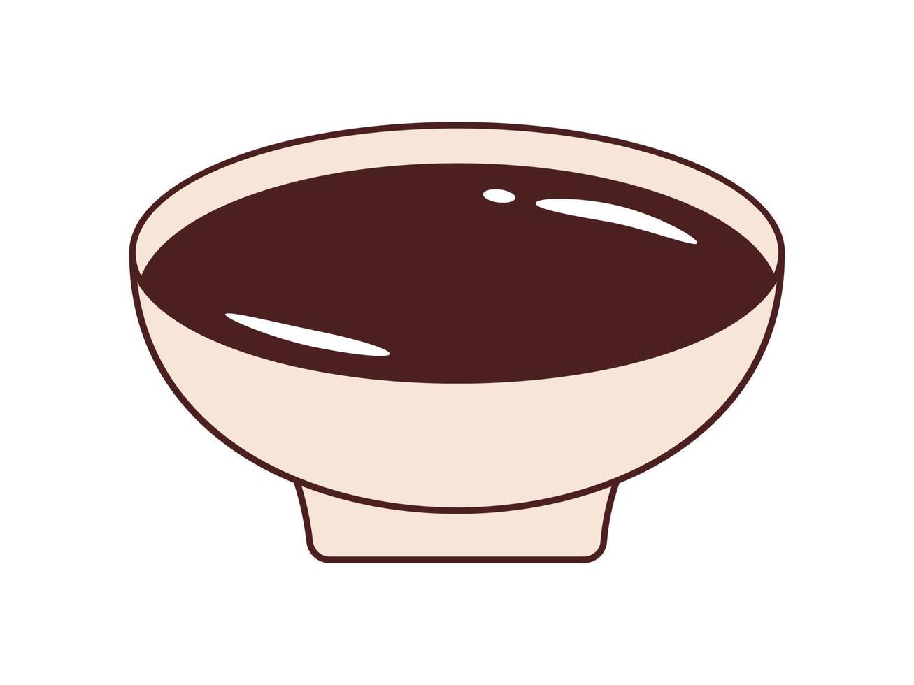 Vector soy sauce in retro style. Groovy soy sauce in sauce boat 70s.