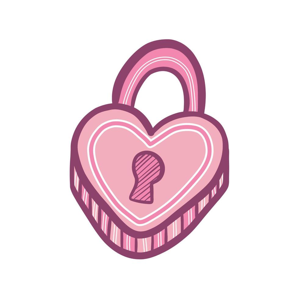Pink lock in the form of a heart. Icons vector illustrations.