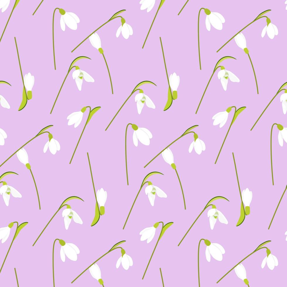Snowdrops. Spring flower.  Seamless pattern. Vector liiustration
