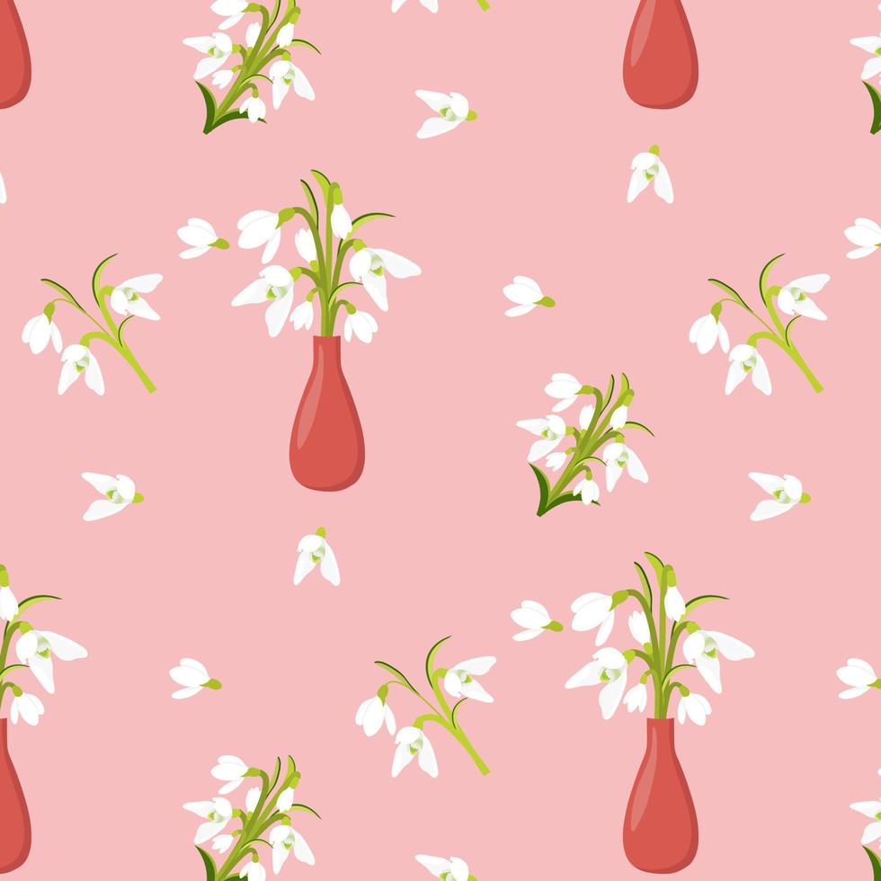 Vector seamless pattern with white snowdrop flowers