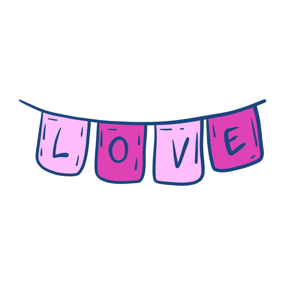 Pink text love. Icons vector illustrations.