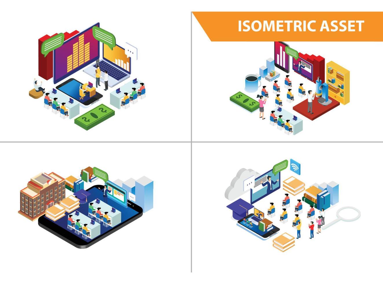 colección de conjunto isométrico 3d moderno casa inteligente internet de las cosas tecnología de integración ilustración en fondo blanco aislado con personas y activos digitales relacionados vector