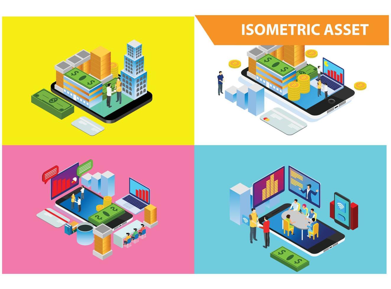 Modern 3d Isometric Set collection Smart Industrial Technology Illustration in White Isolated Background With People and Digital Related Asset vector