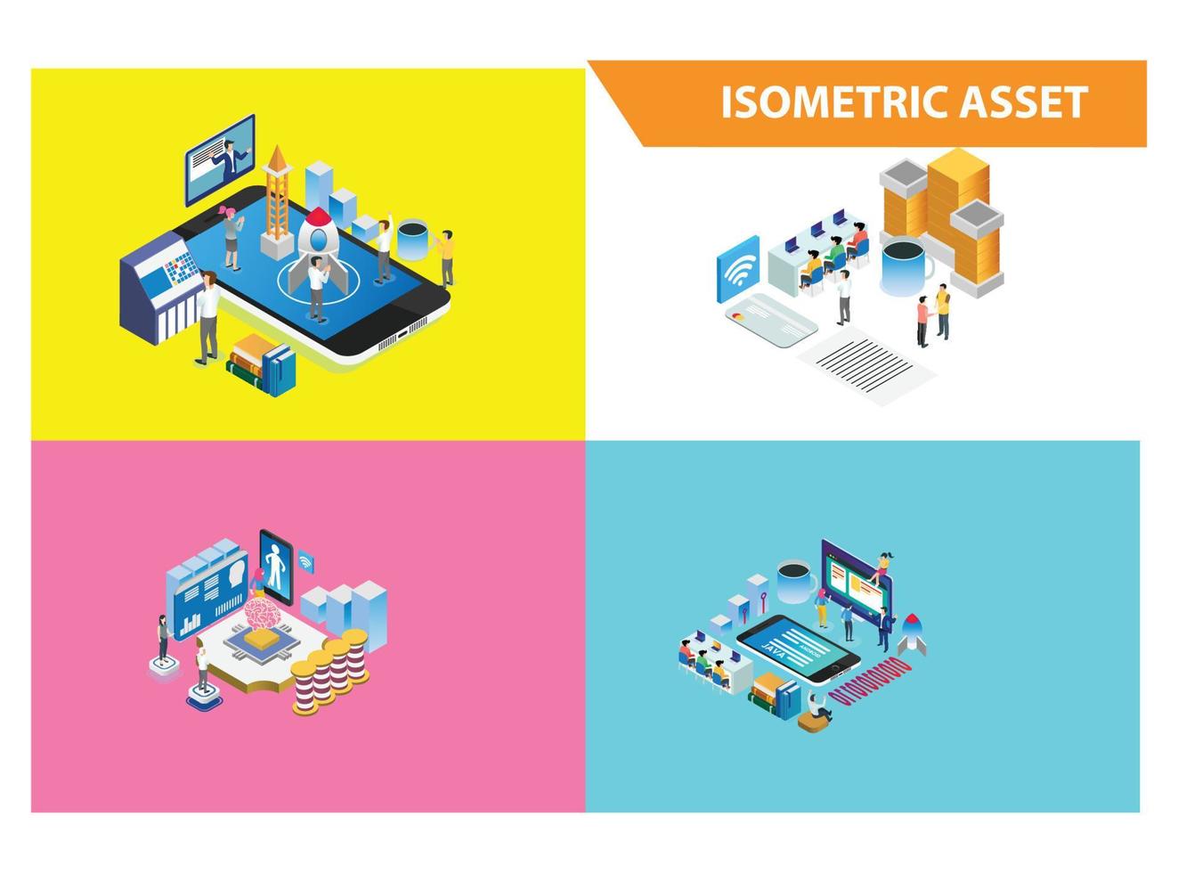 Modern 3d Isometric Set collection Smart Financial Technology Illustration in White Isolated Background With People and Digital Related Asset vector