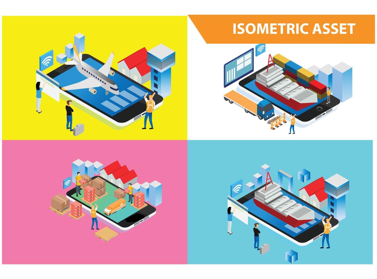 ilustración de tecnología de expedición inteligente de colección de conjunto isométrico 3d moderno en fondo blanco aislado con personas y activos digitales relacionados vector