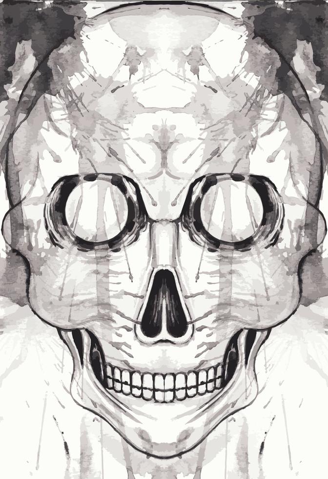 Art fancy skull. Hand black watercolor painting and make graphic vector. vector