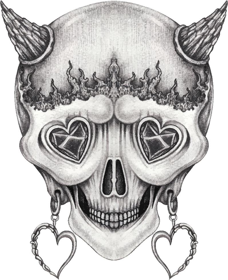 Art fancy surreal devil skull. Hand drawing and make graphic vector. vector